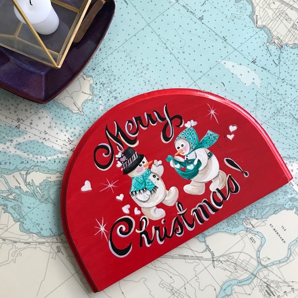 Hand Painted Merry Christmas Snowman Sign - Picture 1 of 5